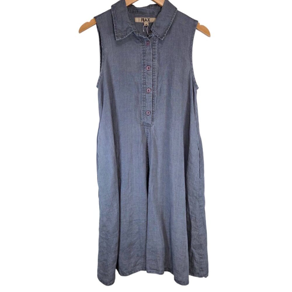 Flax Blue Linen Collar Sleeveless Mini Dress